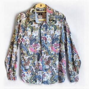 Paul Fredrick Men's Slim Fit Paisley Stripe Dress Shirt - Size: M
